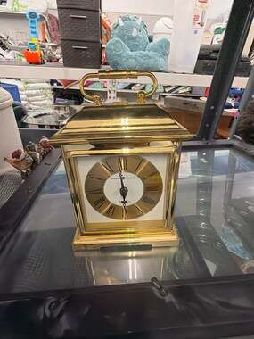 Howard Miller Vintage Brass Dual Chime Quartz Mantel Carriage Clock